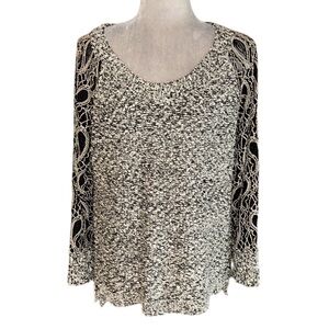 Anthropologie Escio Metallic Silver Tan Black Marled Lace Knit Sweater - L